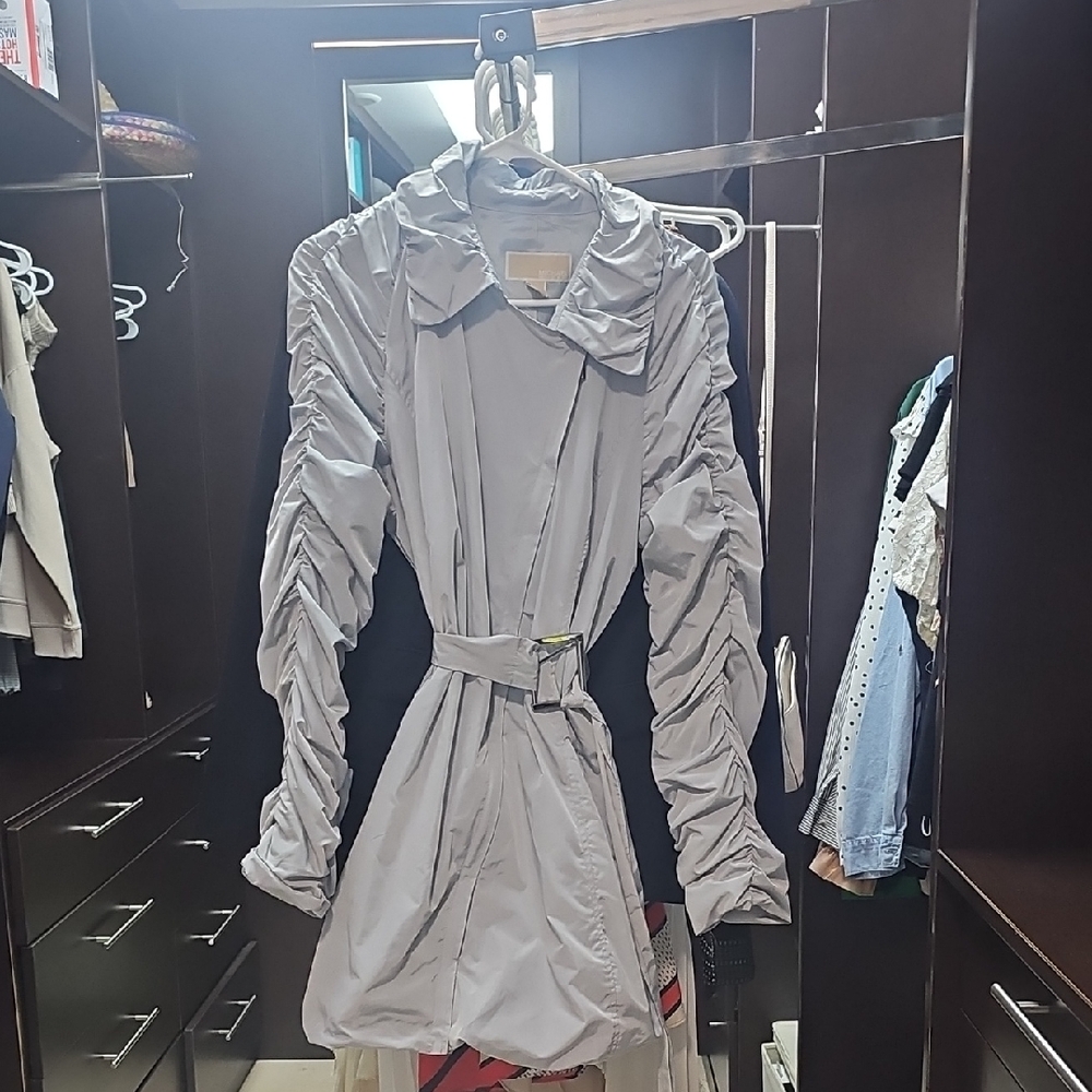 Michael Kors Light Gray Ruched Coat